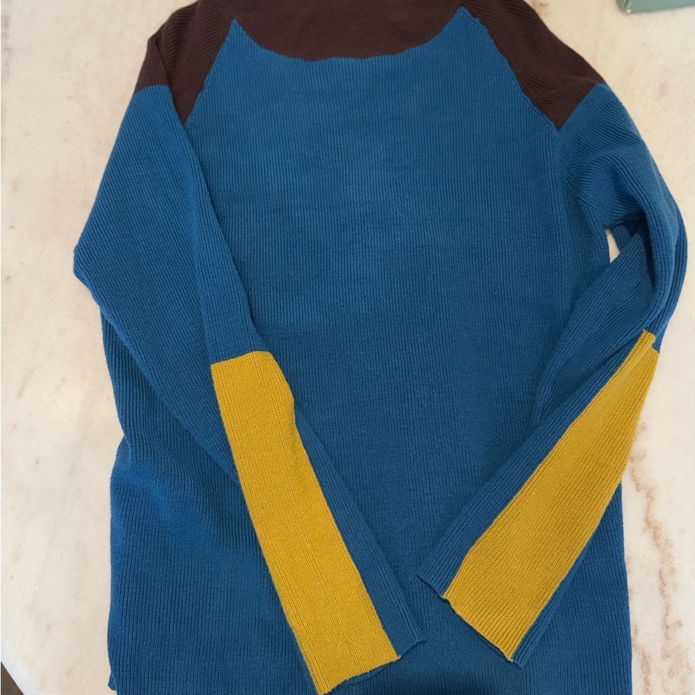 Trendy Blue Color Block Sweater